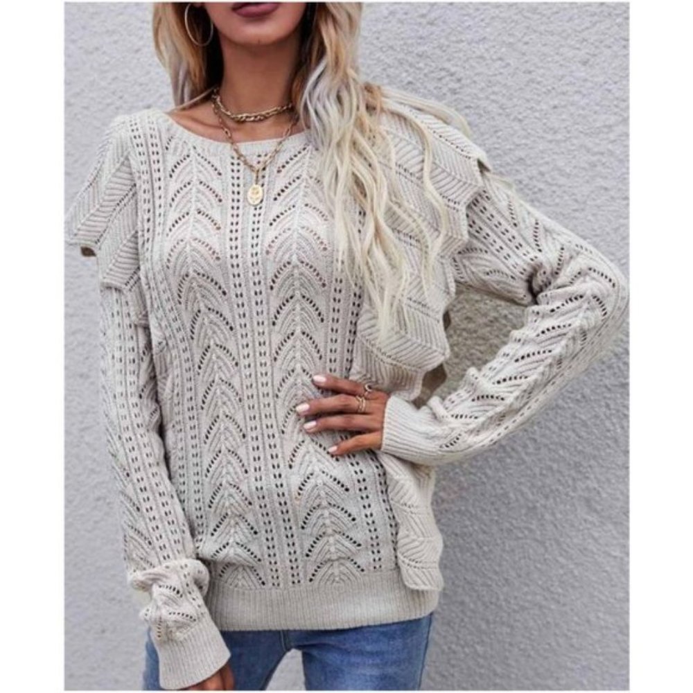 ✨ BEIGE - RUFFLE DETAIL SWEATER TOP✨ - Picture 3 of 3